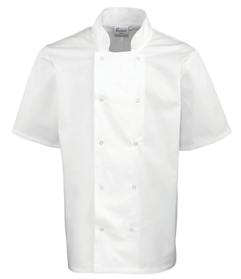 Unisex White Short Sleeve Stud Front Chef's Jacket