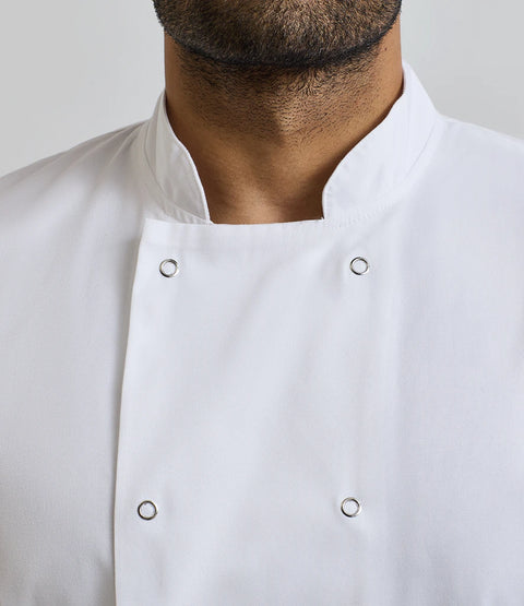 Unisex White Short Sleeve Stud Front Chef's Jacket